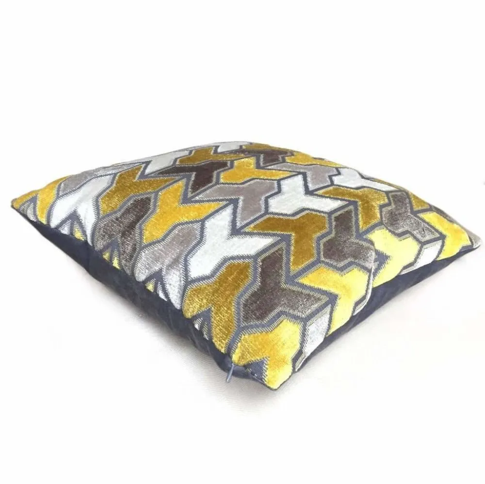 Brookhaven Arrow Geometric Velvet Mustard Yellow Gray Cream Pillow Cover