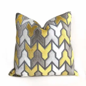 Brookhaven Arrow Geometric Velvet Mustard Yellow Gray Cream Pillow Cover