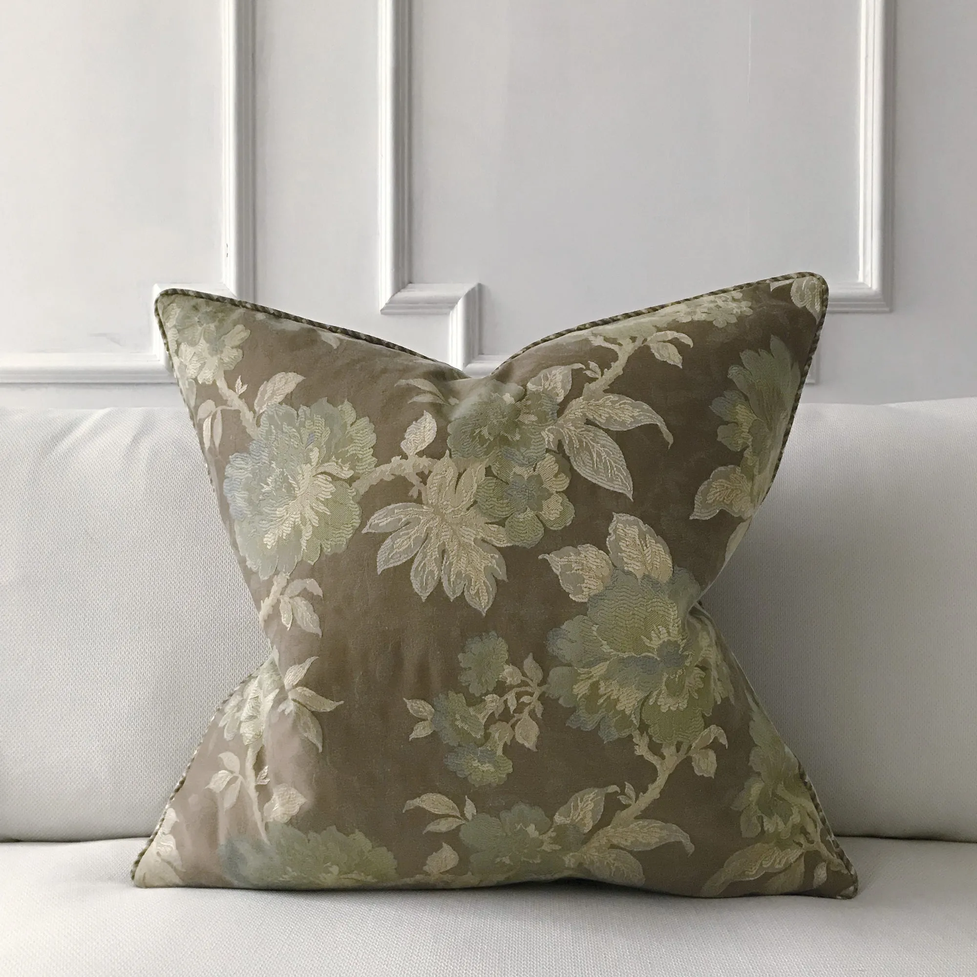 Brown and Green English Garden Floral Euro Sham 26x26