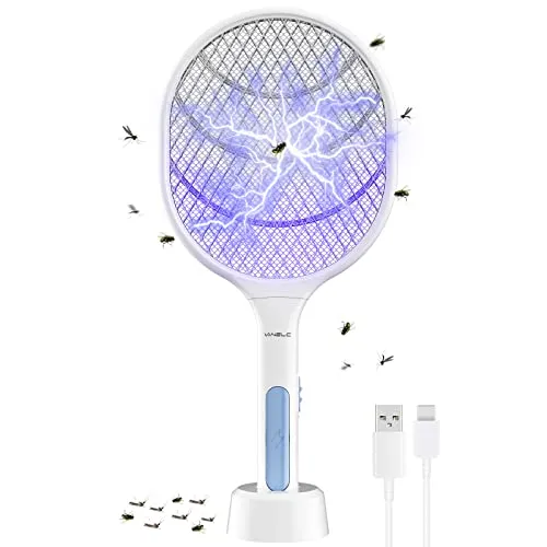 Bug Zapper 2 Pack, VANELC Electric Fly Swatter Racket Fly Zapper, 3000 Volt USB Rechargeable Fly Trap Mosquito Zapper Pest Insects Control for Home, Kitchen, Office, Outdoor