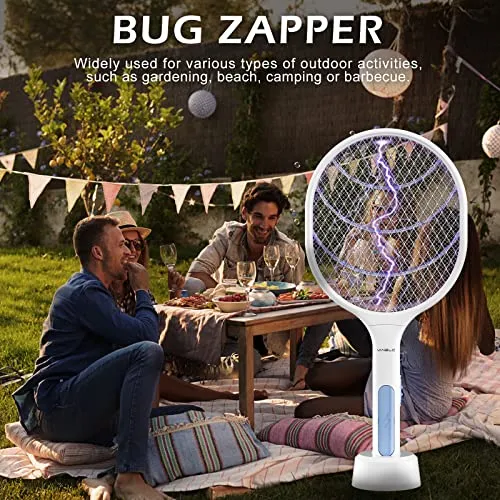 Bug Zapper 2 Pack, VANELC Electric Fly Swatter Racket Fly Zapper, 3000 Volt USB Rechargeable Fly Trap Mosquito Zapper Pest Insects Control for Home, Kitchen, Office, Outdoor