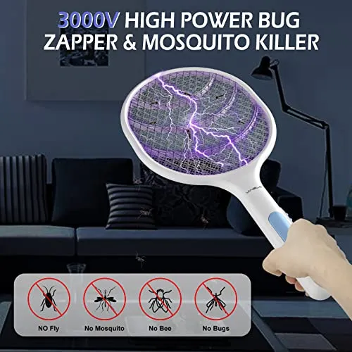 Bug Zapper 2 Pack, VANELC Electric Fly Swatter Racket Fly Zapper, 3000 Volt USB Rechargeable Fly Trap Mosquito Zapper Pest Insects Control for Home, Kitchen, Office, Outdoor