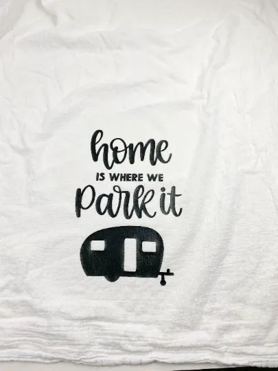 Camping Trailer Flour Sack Towel, Retro Camper Kitchen Towel, Extra Large Cotton Towel, Heat Pressed Vinyl Kitchen Towel, White Cotton Towel