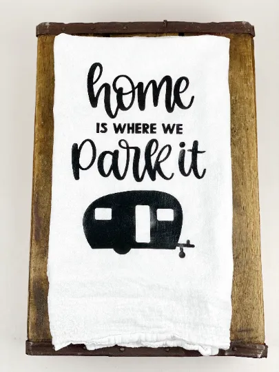 Camping Trailer Flour Sack Towel, Retro Camper Kitchen Towel, Extra Large Cotton Towel, Heat Pressed Vinyl Kitchen Towel, White Cotton Towel