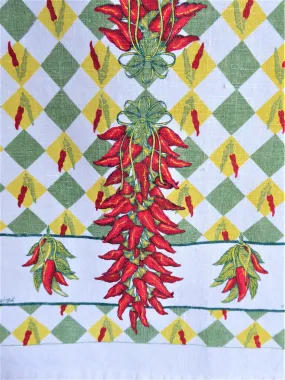 Chili Peppers Linen Tea Towel 1970s Dish Towel Culinary Kitchen Southwest MFA