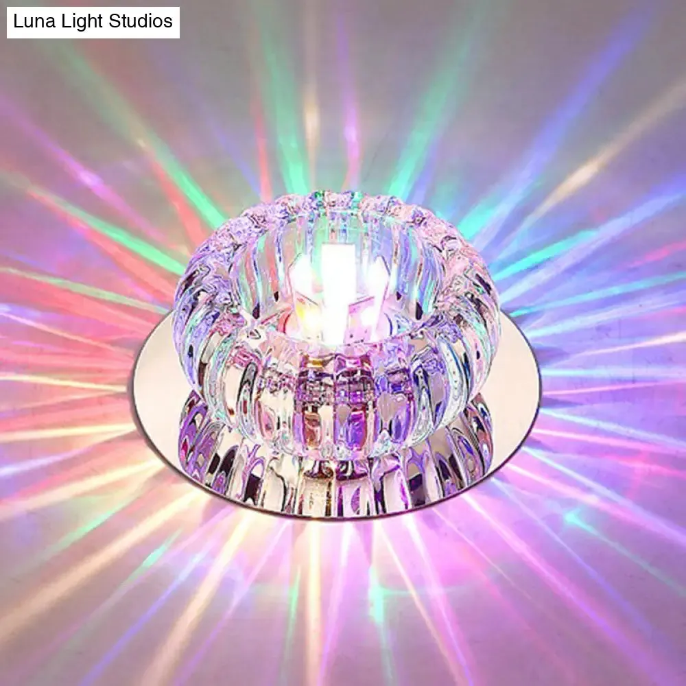 Clear Crystal LED Flush Mount Ceiling Light for Hallways - Simplicity Round Design