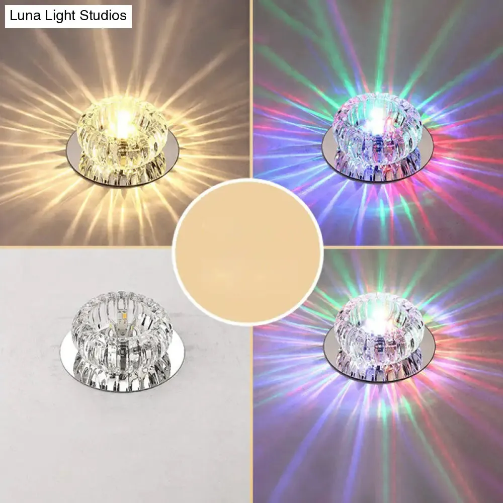 Clear Crystal LED Flush Mount Ceiling Light for Hallways - Simplicity Round Design