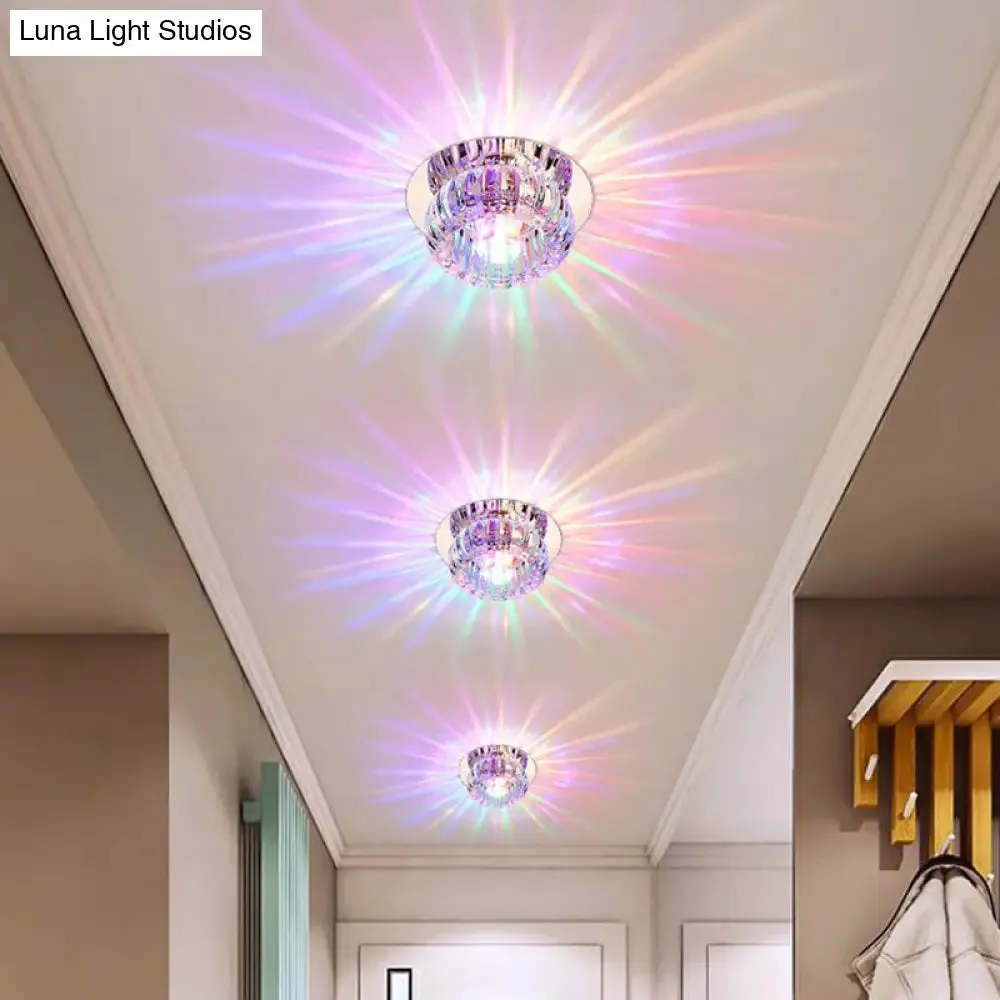 Clear Crystal LED Flush Mount Ceiling Light for Hallways - Simplicity Round Design