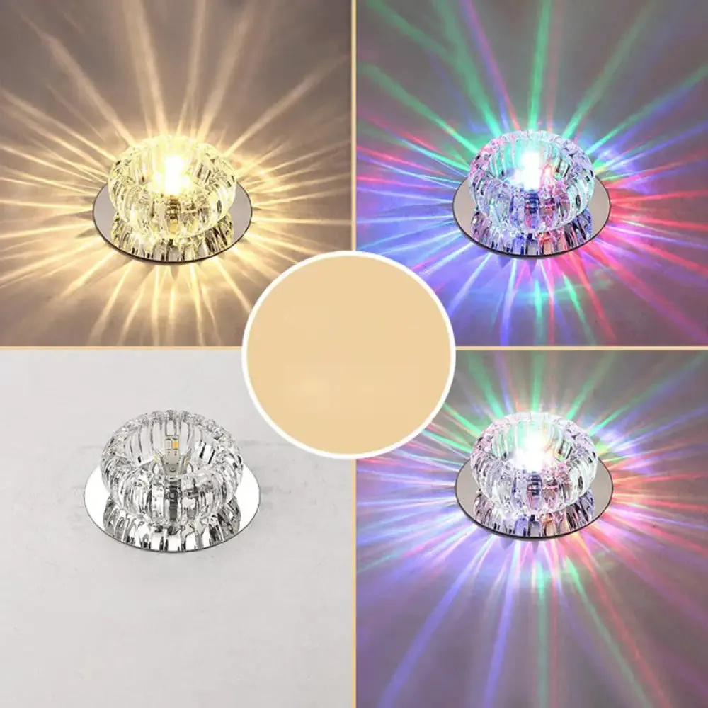 Clear Crystal LED Flush Mount Ceiling Light for Hallways - Simplicity Round Design