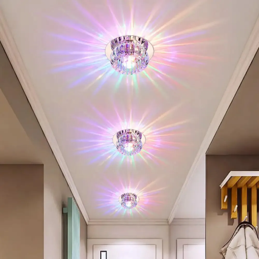 Clear Crystal LED Flush Mount Ceiling Light for Hallways - Simplicity Round Design