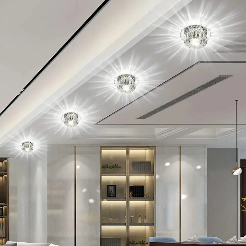 Clear Crystal LED Flush Mount Ceiling Light for Hallways - Simplicity Round Design