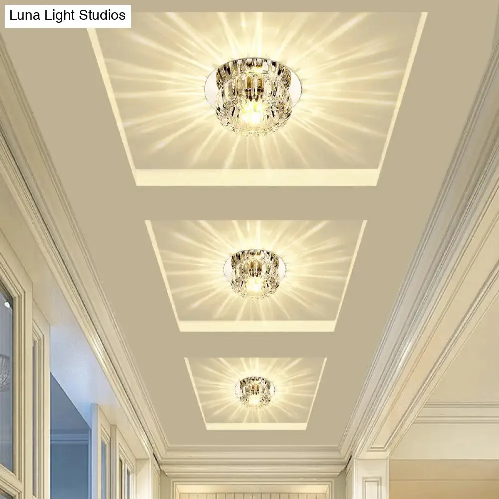 Clear Crystal LED Flush Mount Ceiling Light for Hallways - Simplicity Round Design