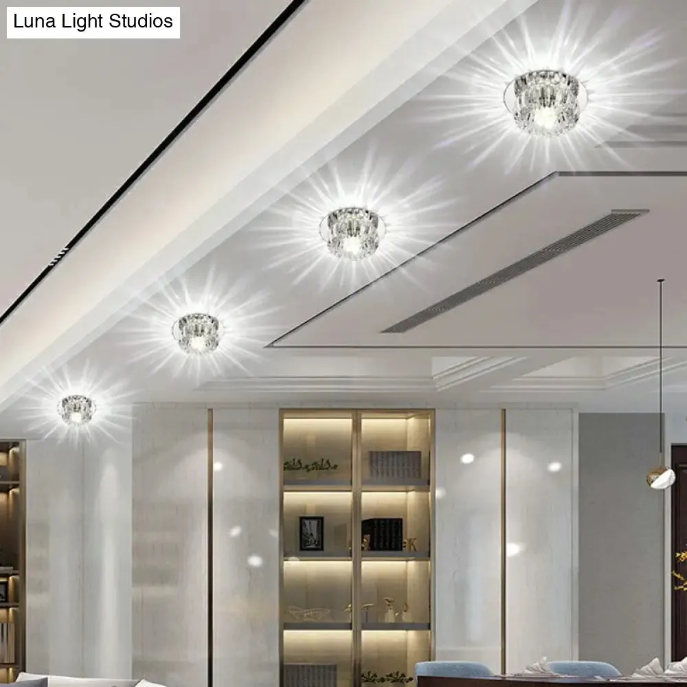 Clear Crystal LED Flush Mount Ceiling Light for Hallways - Simplicity Round Design