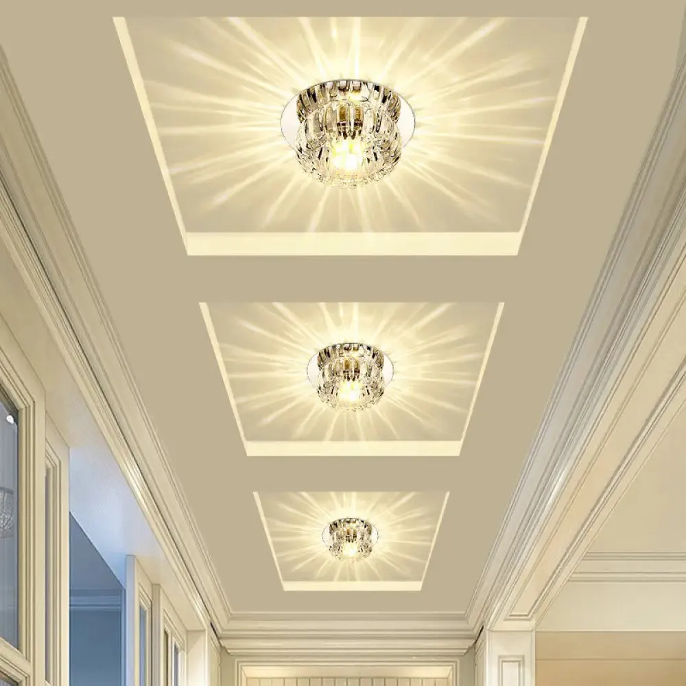 Clear Crystal LED Flush Mount Ceiling Light for Hallways - Simplicity Round Design