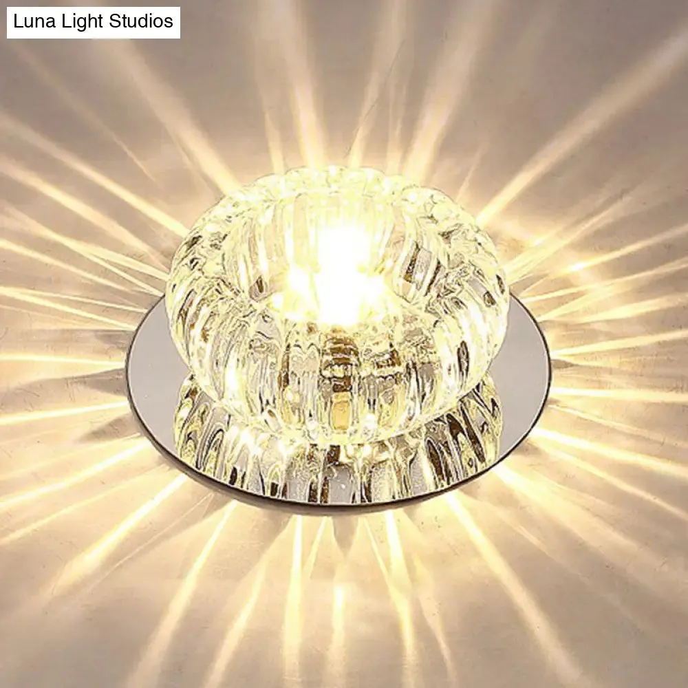 Clear Crystal LED Flush Mount Ceiling Light for Hallways - Simplicity Round Design