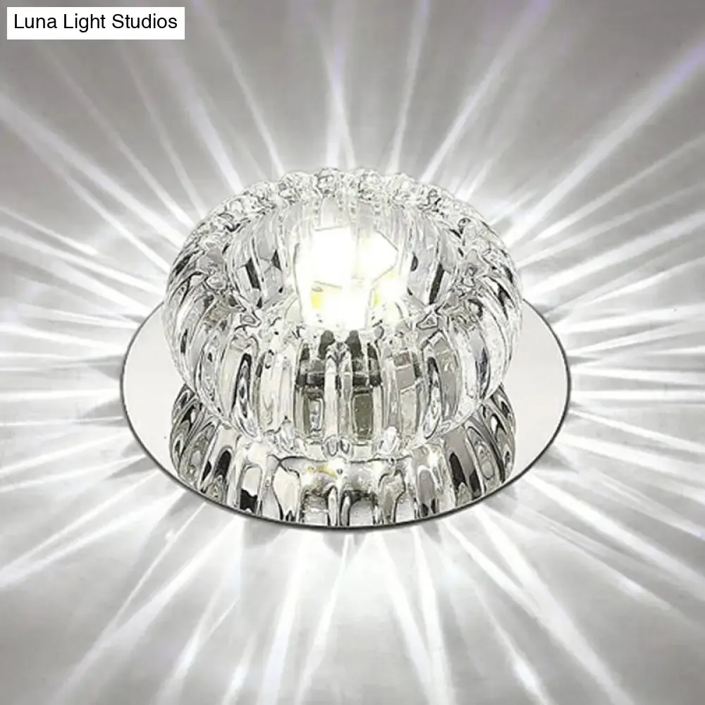 Clear Crystal LED Flush Mount Ceiling Light for Hallways - Simplicity Round Design