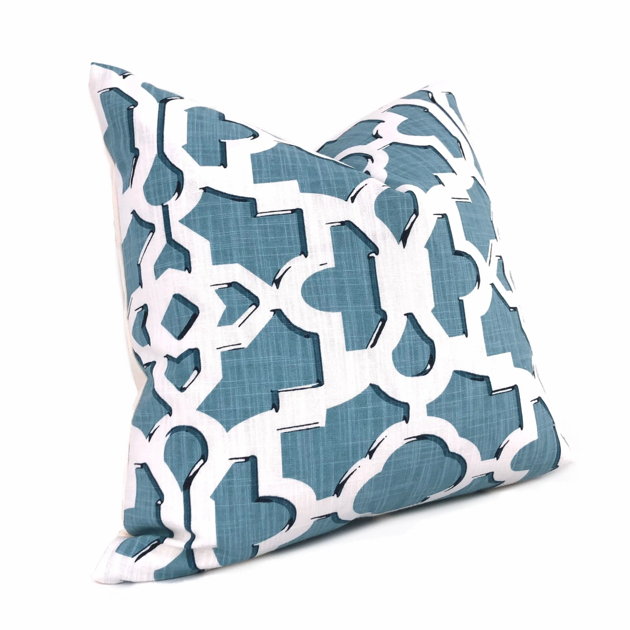 (CLEARANCE) Artega Sky Blue & White Lattice Cotton Print Pillow Cover