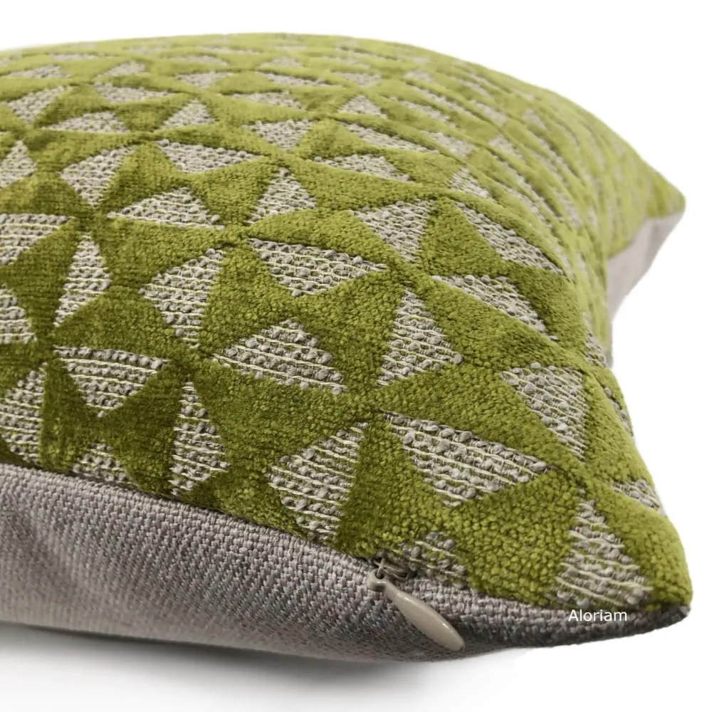 (CLEARANCE) Santiago Green Beige Geometric Chenille Pillow Cover