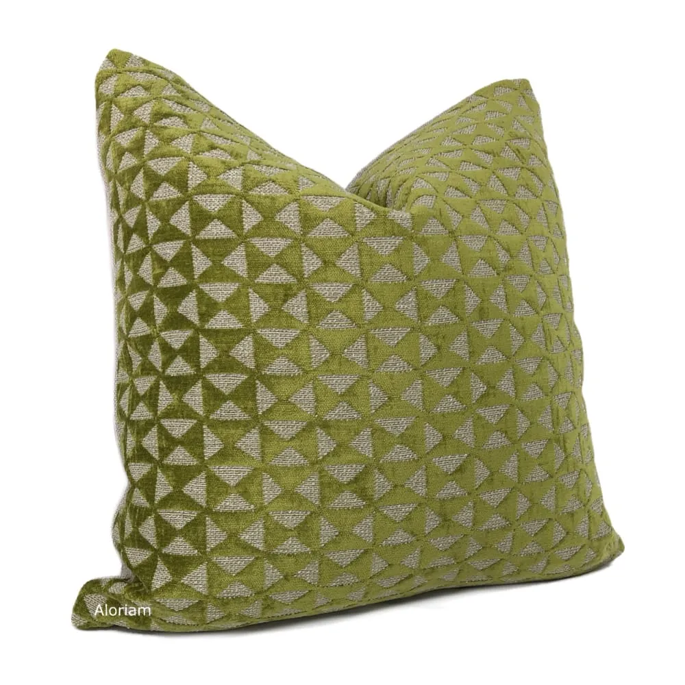 (CLEARANCE) Santiago Green Beige Geometric Chenille Pillow Cover