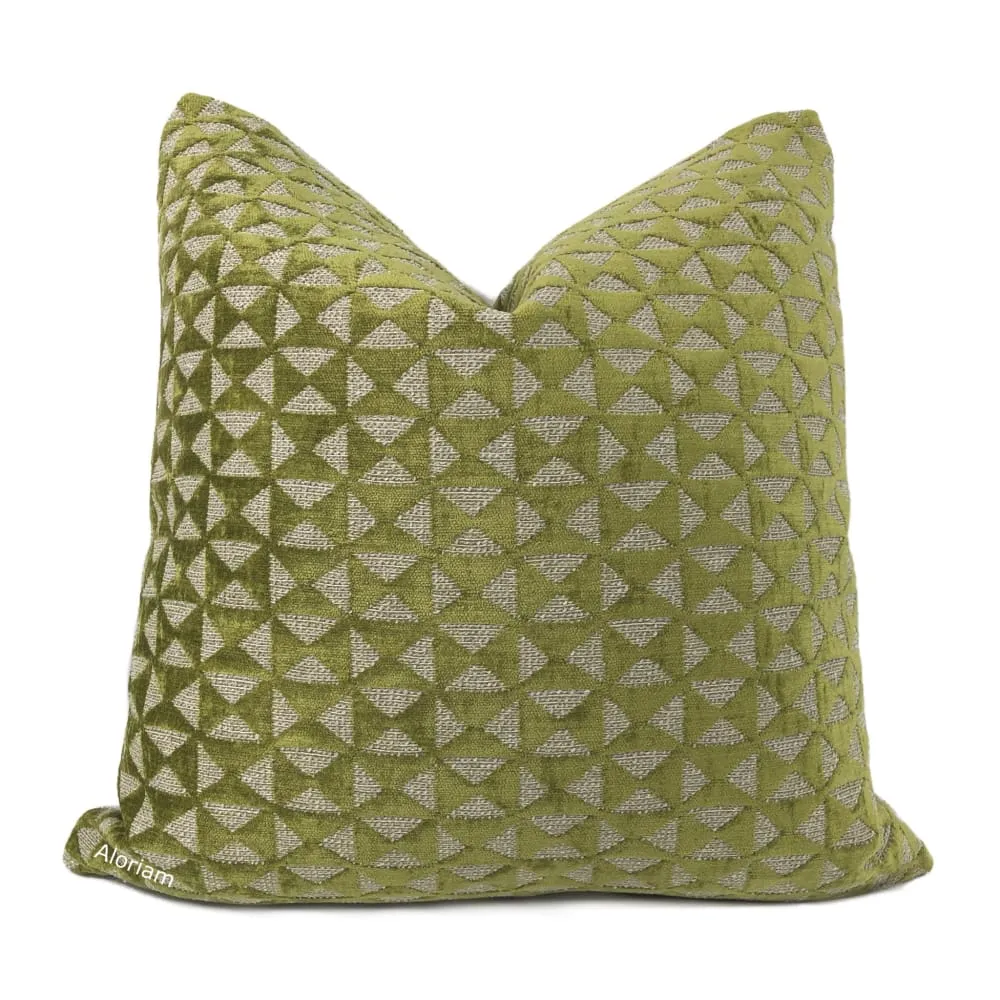 (CLEARANCE) Santiago Green Beige Geometric Chenille Pillow Cover