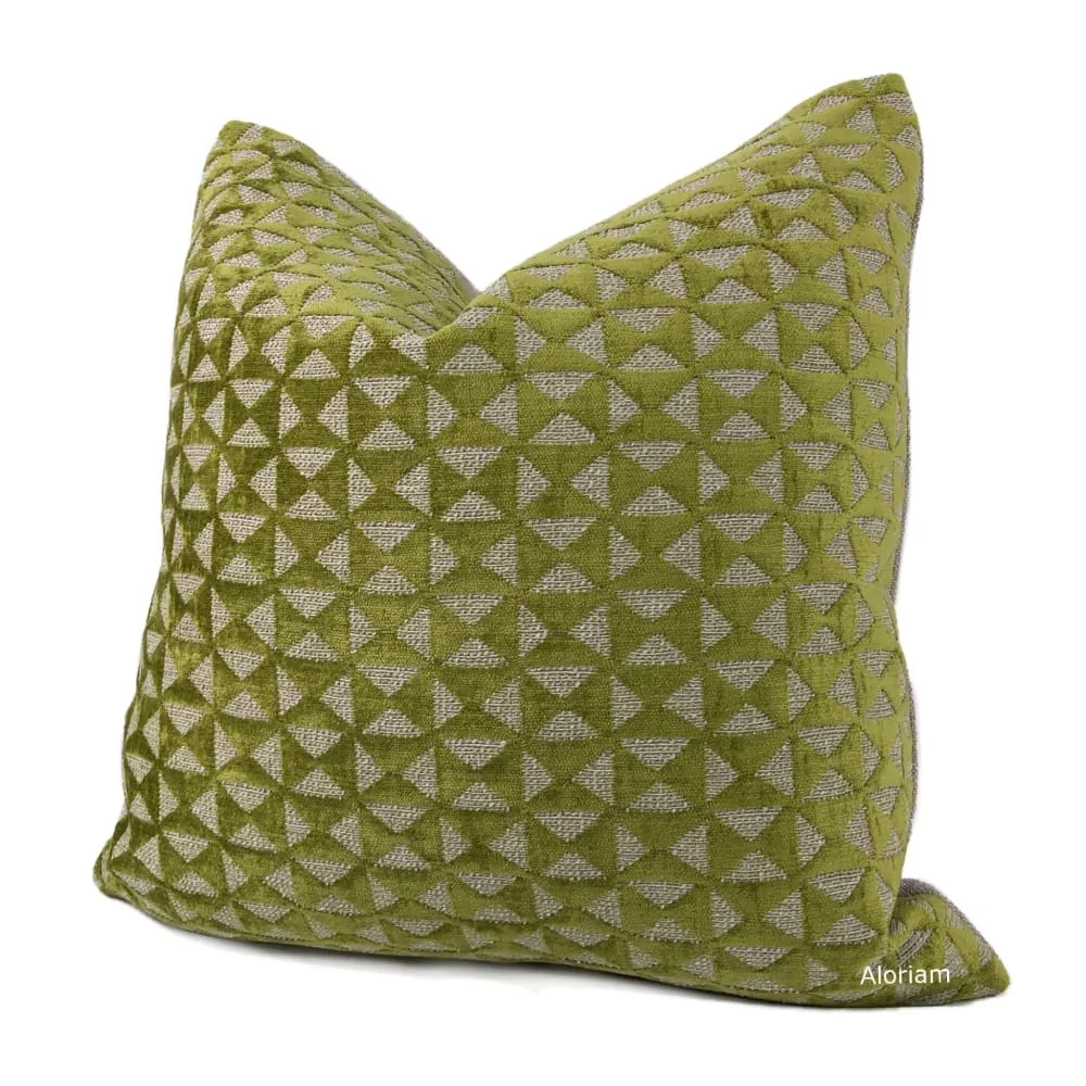 (CLEARANCE) Santiago Green Beige Geometric Chenille Pillow Cover