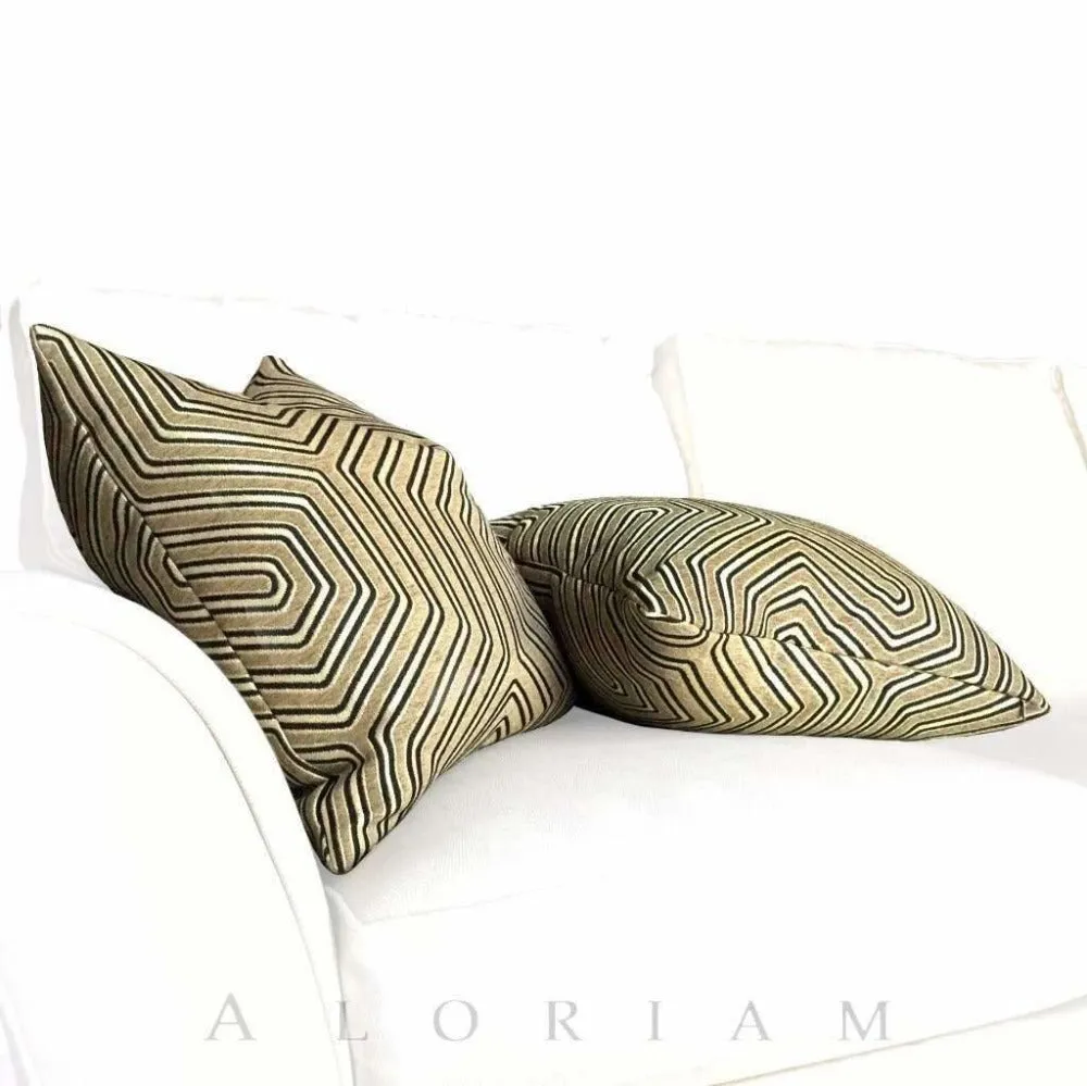 (CLEARANCE) Theta Camel Gold Geometric Maze Chenille Pillow Cover