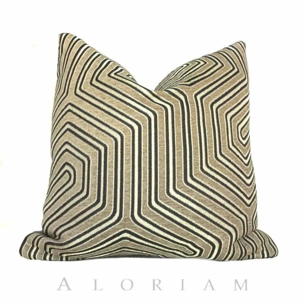 (CLEARANCE) Theta Camel Gold Geometric Maze Chenille Pillow Cover