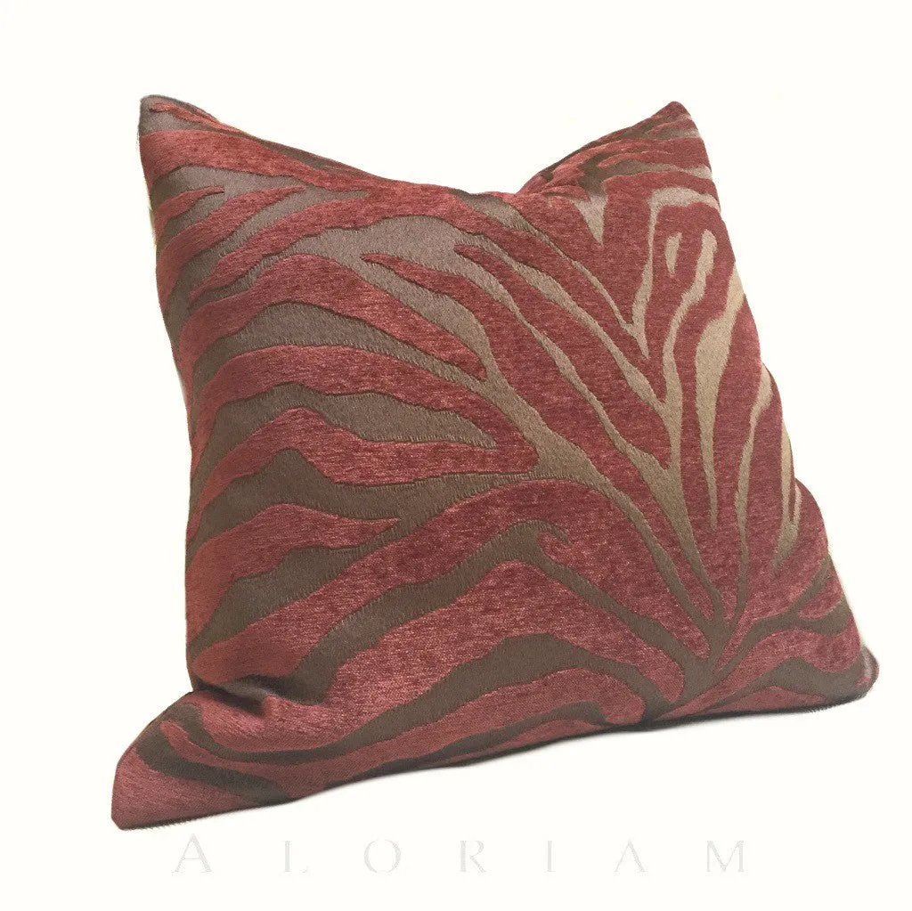 (CLEARANCE) Two Tone Dark Brown Redwood Animal Stripe Pattern Upholstery Chenille Pillow Cover