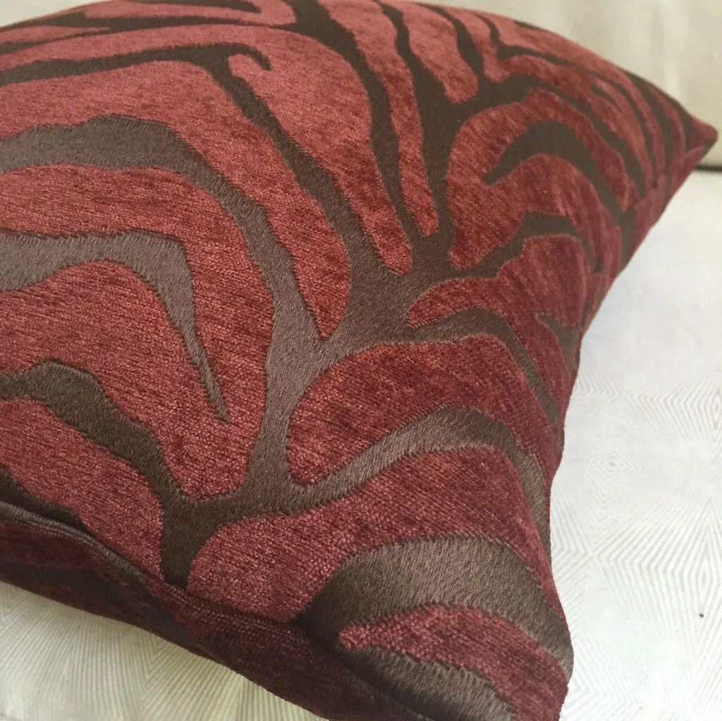 (CLEARANCE) Two Tone Dark Brown Redwood Animal Stripe Pattern Upholstery Chenille Pillow Cover