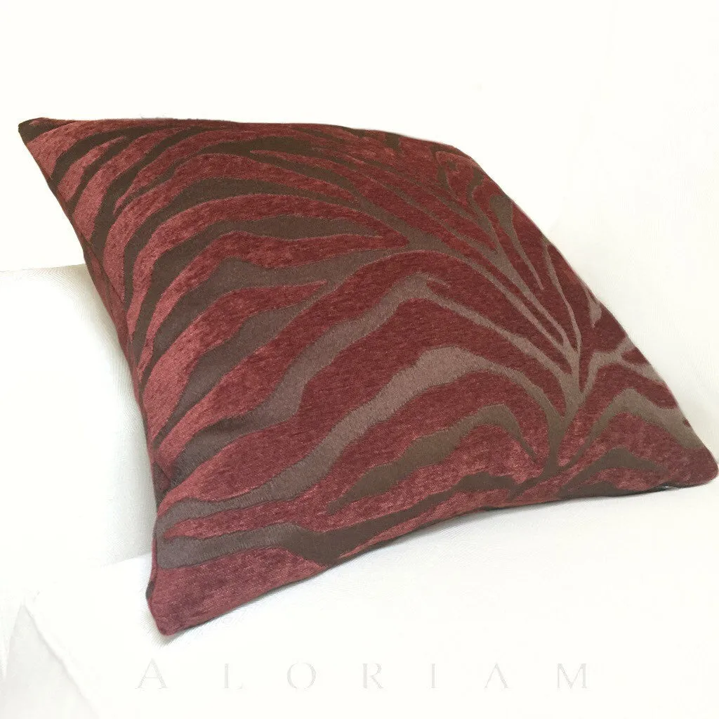 (CLEARANCE) Two Tone Dark Brown Redwood Animal Stripe Pattern Upholstery Chenille Pillow Cover