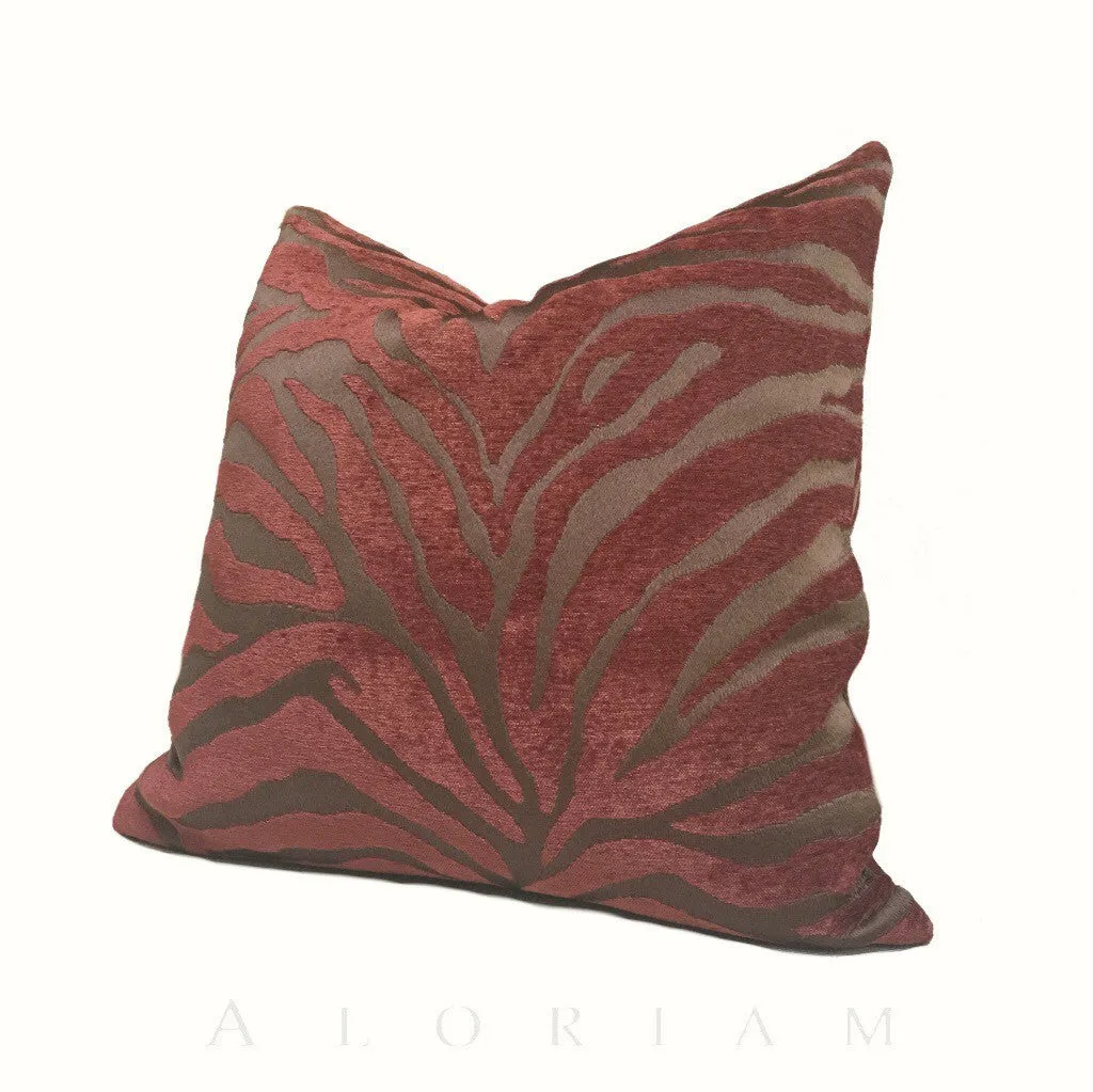 (CLEARANCE) Two Tone Dark Brown Redwood Animal Stripe Pattern Upholstery Chenille Pillow Cover