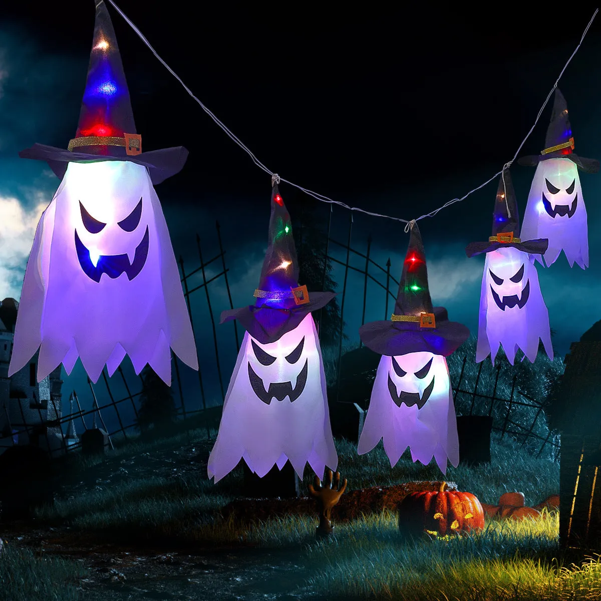 Cloth Art Ghost Lantern String Light Halloween Decoration