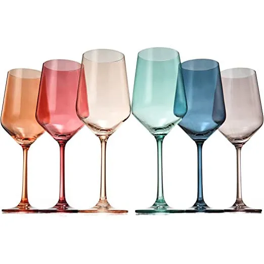 Colored Crystal Wine Glass Set of 6, Gift For Him, Her, Wife, Friend - Large 12 oz Glasses, Unique Italian Style Tall Drinkware - Red & White, Dinner, Color Beautiful Glassware - (Pastel) by The Wine Savant