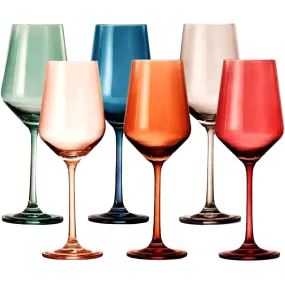 Colored Crystal Wine Glass Set of 6, Gift For Him, Her, Wife, Friend - Large 12 oz Glasses, Unique Italian Style Tall Drinkware - Red & White, Dinner, Color Beautiful Glassware - (Pastel) by The Wine Savant