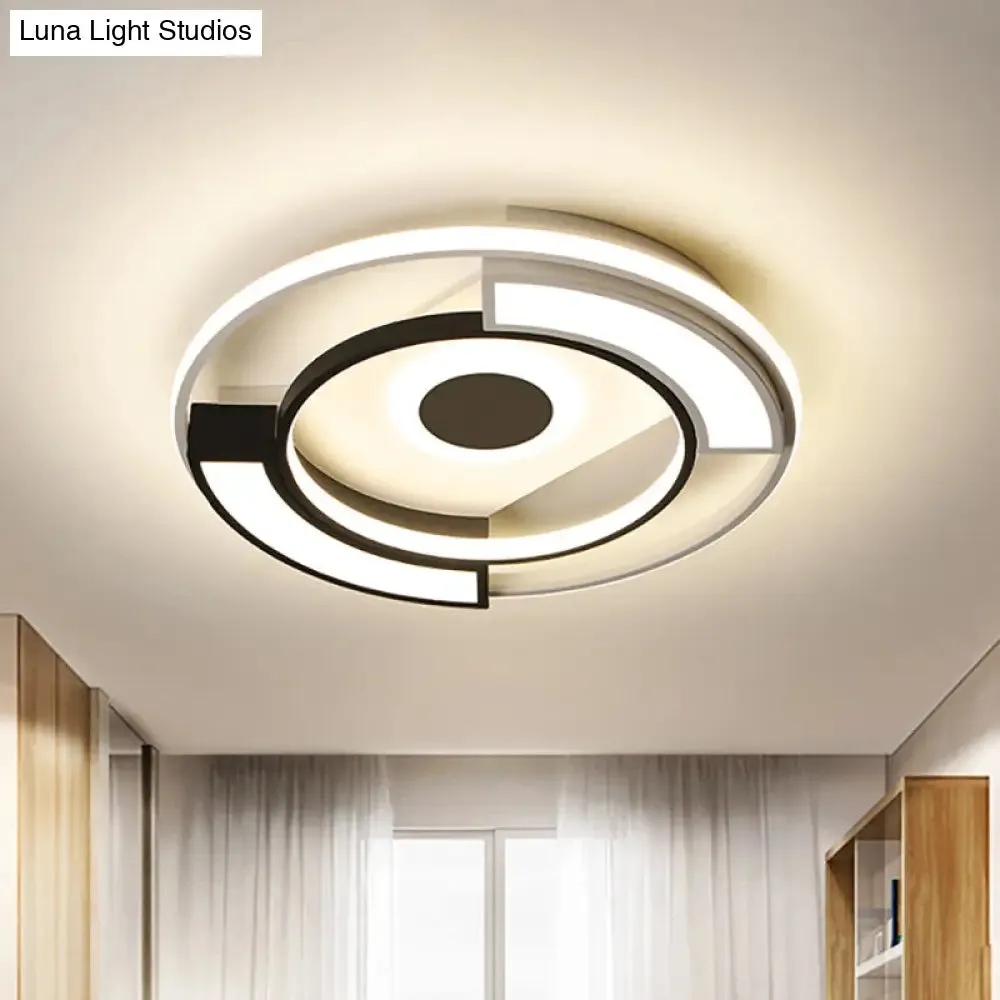 Contemporary Black/White LED Surface Mount Ceiling Lights, Metal & Acrylic, 16"/19.5" Diameter - Ideal for Living Room