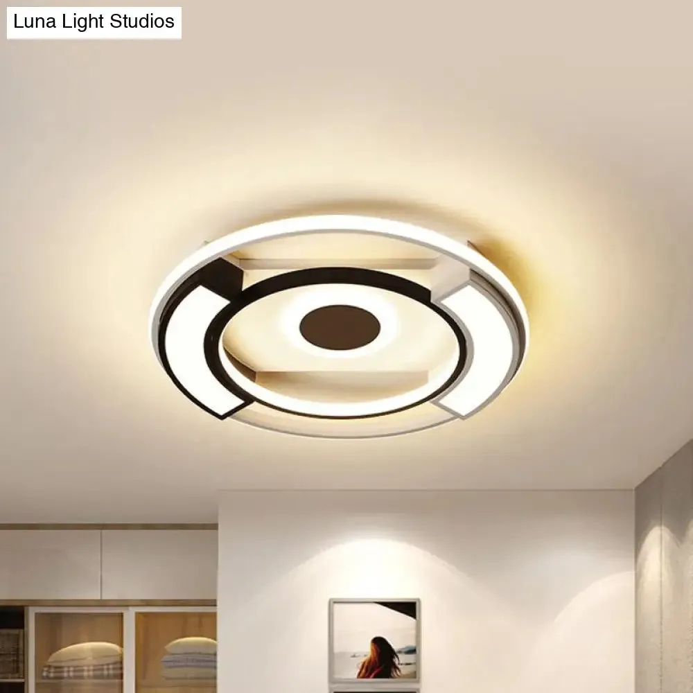 Contemporary Black/White LED Surface Mount Ceiling Lights, Metal & Acrylic, 16"/19.5" Diameter - Ideal for Living Room