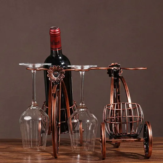 Creative Metal Wine Rack Vintage Wine Bottle and Glass Holder