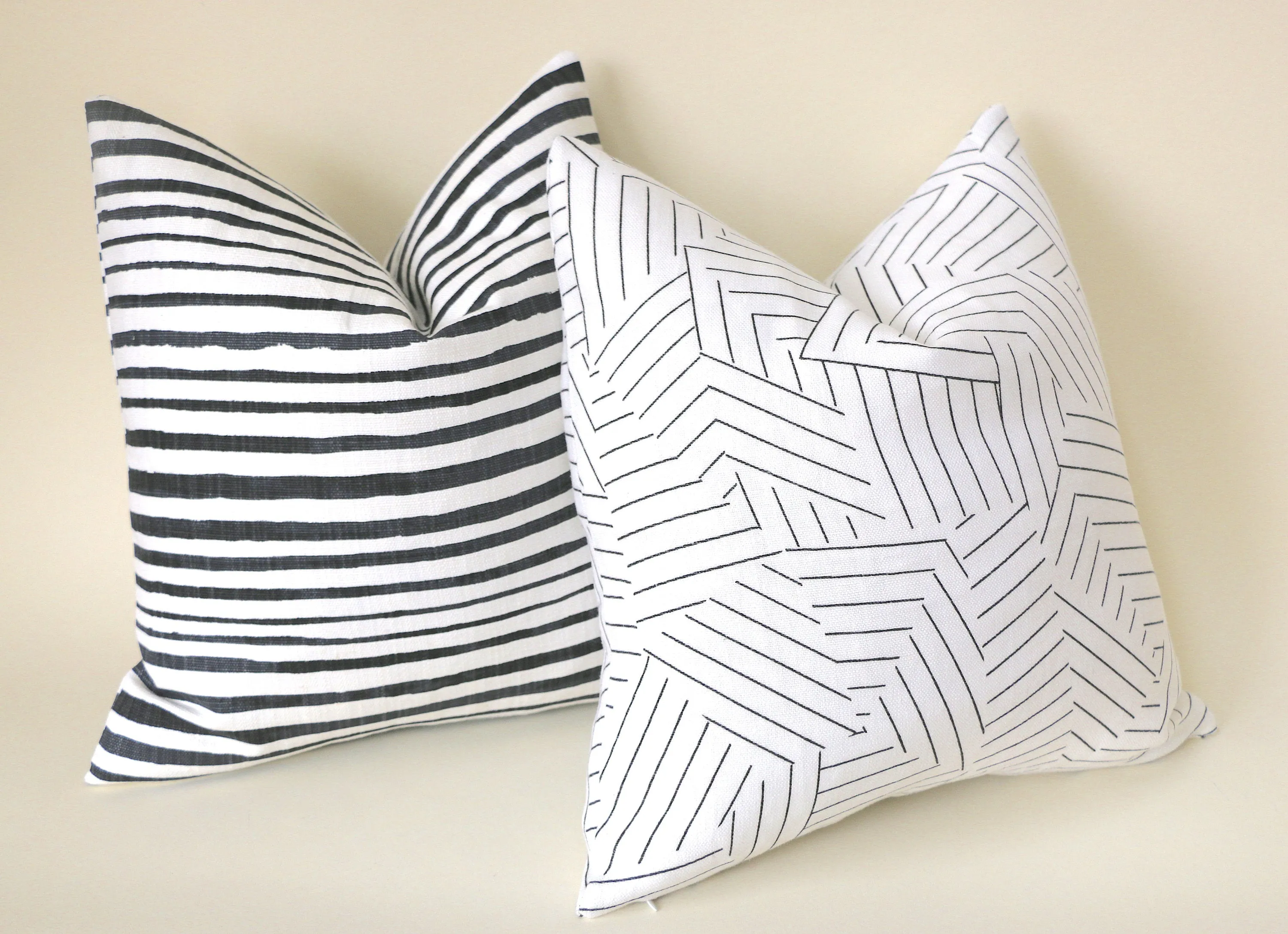 Deconstructed Stripe Pillow Cover / Black Ivory Pillow / Boho Pillow cover / Schumacher Pillow Cover / White Linen Pillow Cover