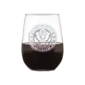 Deep Carved Army Logo Stemless Wine Glass