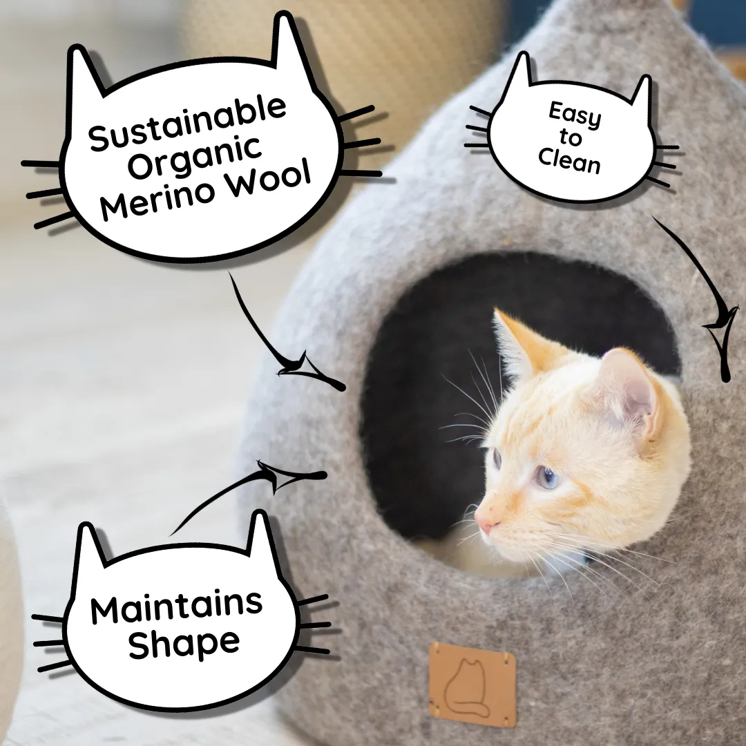 Deluxe Handcrafted Felt Cat Cave With Tail - Earth Brown