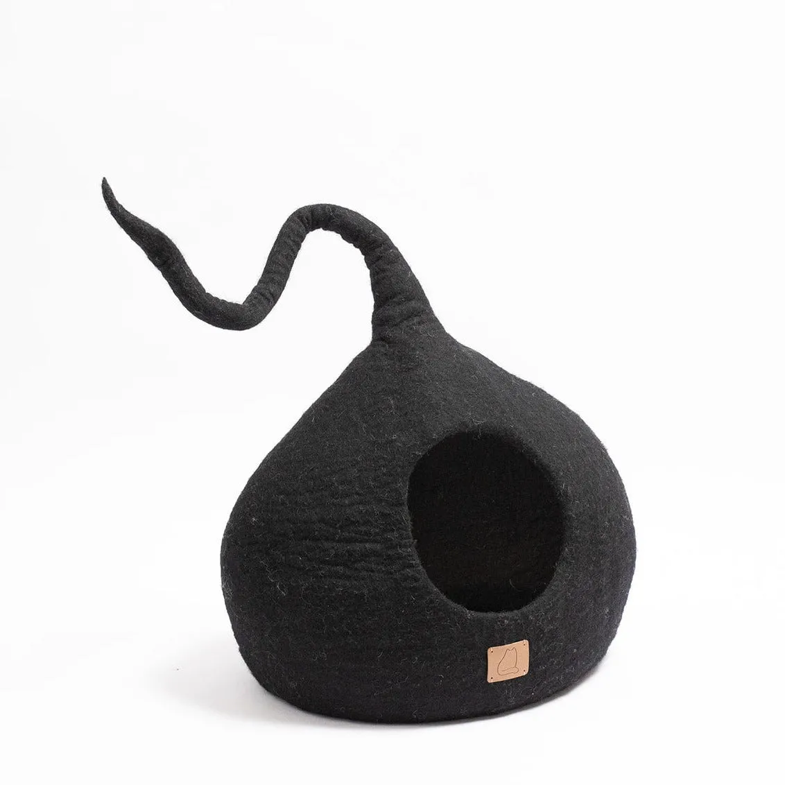 Deluxe Handcrafted Felt Cat Cave With Tail - Night Black