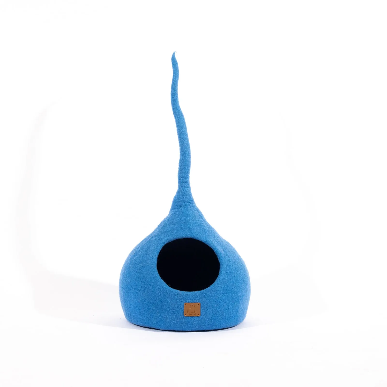 Deluxe Handcrafted Felt Cat Cave With Tail - Sky Blue