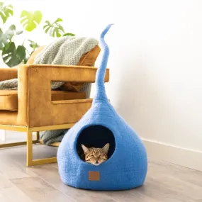 Deluxe Handcrafted Felt Cat Cave With Tail - Sky Blue