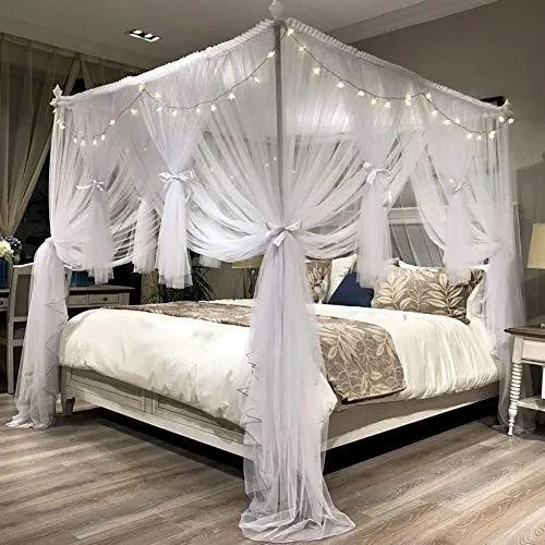 Divayanshi Mosquito Net Royal Drape Netting 4 Corners Post Canopy Bed Curtain (59 x W x 78" L x 82" x H)