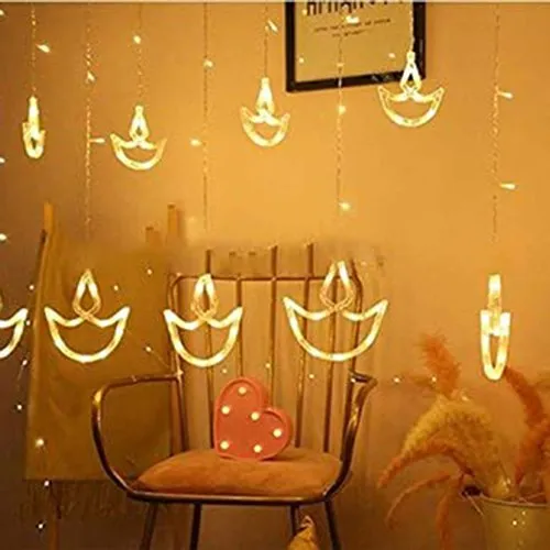 Diya Curtain Light for Decoration - Backdrop for home decor 6 small & 6 big DIYA light