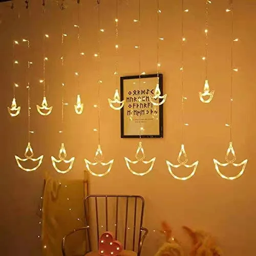 Diya Curtain Light for Decoration - Backdrop for home decor 6 small & 6 big DIYA light