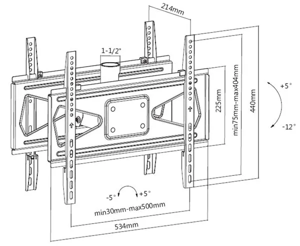 Dual Flat Ceiling TV Mount for LED, LCD, and Plasma TVs, 32" to 55" with Tilt Adjustment