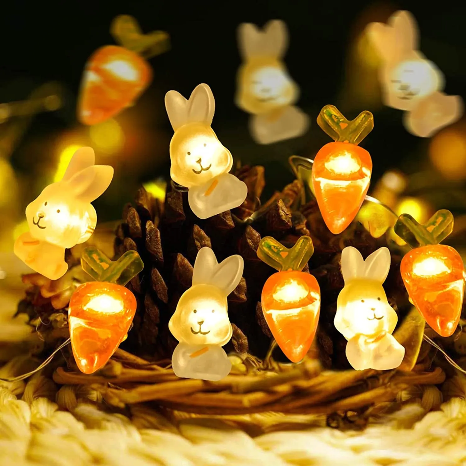 Easter Decor Spring Rabbit and Carrot Lights