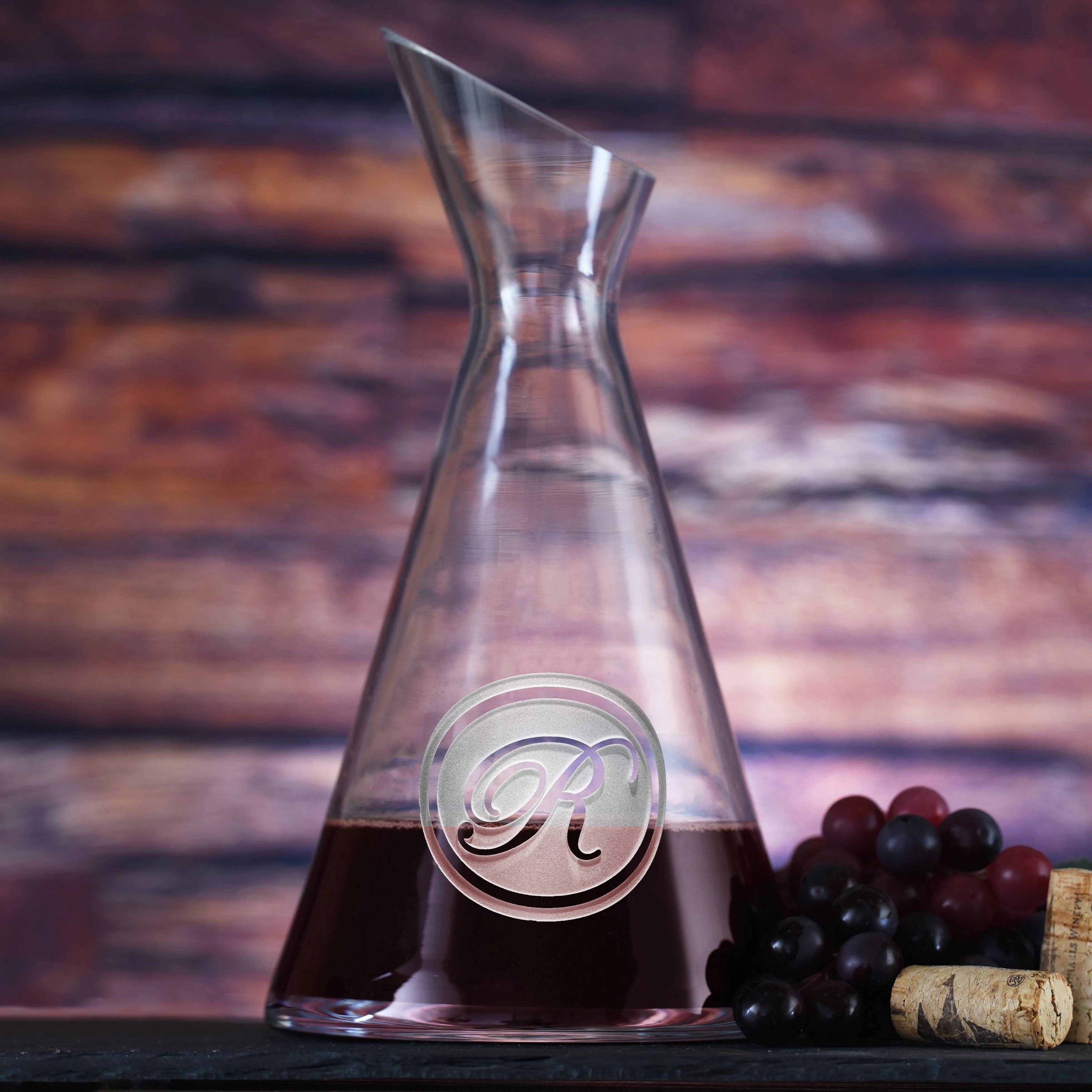 Engraved Monogram Slant Wine Carafe Decanter