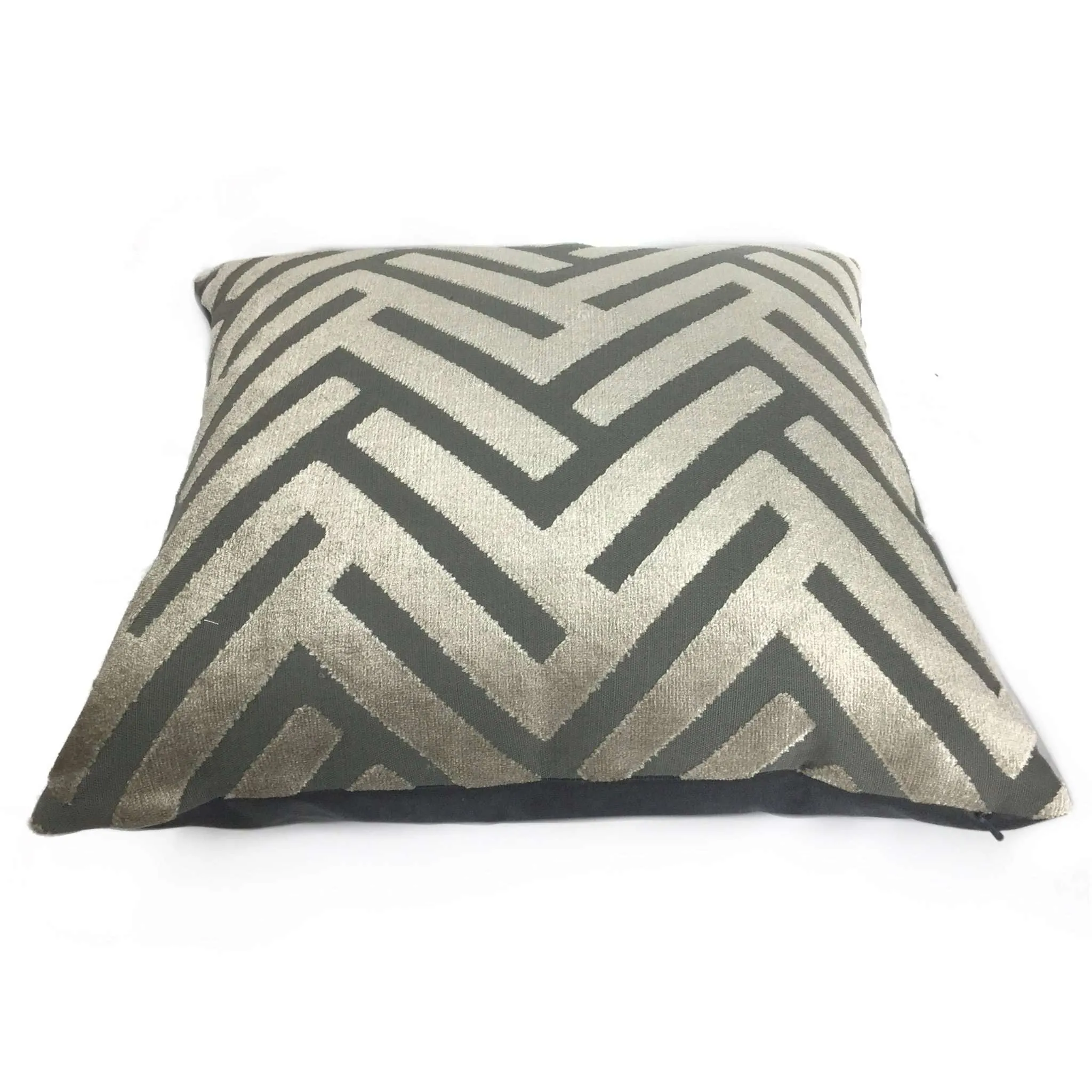 Euclid Taupe Gray Geometric Chevron Zig Zag Cut Velvet Texture Pillow Cover